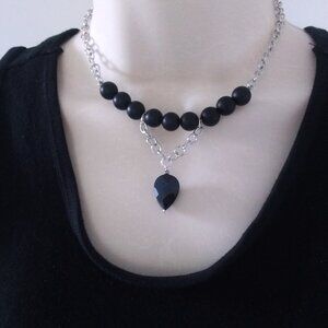 Sexy Seductive Business Casual Goth Domme | Reversible TearDrop + Stone Necklace